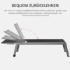 Outsunny Sonnenliege, Gartenliege, 5-stufige Rückenlehne, Aluminium, Schwarz, 202 x 65 x 43 cm - Image 7