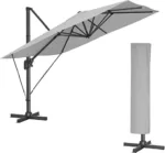 SONGMICS Sonnenschirm 290 x 290 cm, Ampelschirm, Gartenschirm, UV-Schutz UPF 50+, um 360° drehbar, Neigungswinkel verstellbar, mit Ständer, Befestigungsgurten und Abdeckung, hellgrau GPU039G02