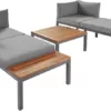 Merax Gartenmöbel Set 4-Personen, Lounge Sitzgruppe Outdoor mit Sofa Tisch, Ecksofa-Set aus Stahl und Massivholz, für Garten Balkon und Terrasse, inkl. Kissen, Gartenlounge Set, Hellgrau - Image 8