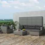 Yolola 6 Teilig Lounge Set Gartenmöbel Set Loungemöbel Sofa Poly Rattan Balkonmöbel Balkonlounge Gartenlounge Gartensofa Balkon Terrasse Terrassenmöbel Ecksofa Garten Grau