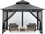 MASTERCANOPY 2,7 x 2,7 m Doppeldach Gartenlaube Pavillon mit 4 Netzwänden für Garten, Hof, Dunkelgrau