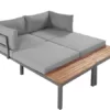 Merax Gartenmöbel Set 4-Personen, Lounge Sitzgruppe Outdoor mit Sofa Tisch, Ecksofa-Set aus Stahl und Massivholz, für Garten Balkon und Terrasse, inkl. Kissen, Gartenlounge Set, Hellgrau - Image 4