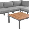 Merax Gartenmöbel Set 4-Personen, Lounge Sitzgruppe Outdoor mit Sofa Tisch, Ecksofa-Set aus Stahl und Massivholz, für Garten Balkon und Terrasse, inkl. Kissen, Gartenlounge Set, Hellgrau - Image 3