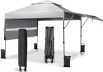 COSTWAY 3x3m Pop Up Pavillon mit Zwei Markisen, Faltpavillon mit Rolltasche, 4 Sandsäcke, UV-Schutz 50+, Gartenzelt faltbar, Partyzelt wasserdicht stabil Winterfest, Gartenpavillon für Garten (Weiß)