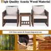 GIANTEX Rattan Gartenmöbel Set 3 teilig, Balkonmöbel Set 2 Personen, Gartensitzgruppe Lounge Set 2 Sessel mit Holztisch, Gartengarnitur Sitzgruppe Gartenlounge Set inkl. waschbarer Kissen - Image 6
