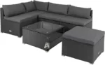 Casaria Polyrattan Lounge Set XL mit 7cm Auflagen 15cm Rückenkissen 5mm Sicherheitsglas Tisch Wetterfest Garten Ecklounge Gartenmöbel Schwarz Anthrazit
