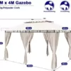 Homall Garten Pavillon 4x3x2,7m mit LED-Beleuchtung, 180g/m² Dachplane Wasserdicht Partyzelt, Metallrahmen Stabile Füße, Terrassenpavillon für 6-8 Personen, Creme - Image 7