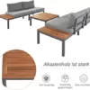 Merax Gartenmöbel Set 4-Personen, Lounge Sitzgruppe Outdoor mit Sofa Tisch, Ecksofa-Set aus Stahl und Massivholz, für Garten Balkon und Terrasse, inkl. Kissen, Gartenlounge Set, Hellgrau - Image 5