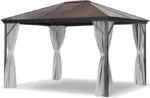 Leco XL Alu Garten Profi Pavillon 3x3,65cm Set inkl. Sonnenschutzsegel und verschließbaren Seitenteilen grau Gartenpavillon wasserdichtes Hardtop-Dach Polycarbonat Doppelstegplatten festes Dach