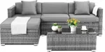 Increkid Rattan Gartenmöbel-Set,Lounge Gartenmöbel Set,Gartenlounge Set mit Kissen und Glastisch Sitzbezüge Terrassenmöbel, Ecksofa für Terrasse, Balkon, Garten