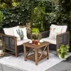 GIANTEX Rattan Gartenmöbel Set 3 teilig, Balkonmöbel Set 2 Personen, Gartensitzgruppe Lounge Set 2 Sessel mit Holztisch, Gartengarnitur Sitzgruppe Gartenlounge Set inkl. waschbarer Kissen - Image 3