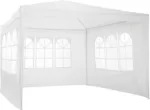 tectake Pavillon 3x3m, Gartenzelt mit 3 abnehmbaren Seitenteilen mit Fenstern, Gartenpavillon mit wasserdichter Plane mit UV-Schutz, Festzelt für Garten Party Festival Event Hochzeit (Weiß)
