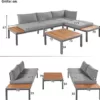 Merax Gartenmöbel Set 4-Personen, Lounge Sitzgruppe Outdoor mit Sofa Tisch, Ecksofa-Set aus Stahl und Massivholz, für Garten Balkon und Terrasse, inkl. Kissen, Gartenlounge Set, Hellgrau - Image 7