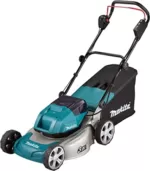 Makita DLM460PT2 Akku-Rasenmäher 2 x 18 V/ 5,0 Ah, 2 Akkus + Doppelladegerät, Blau