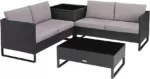 TecTake Polyrattan Lounge Sitzgruppe, 4-TLG. Gartenmöbel Set mit Sofa Tisch und Aufbewahrungsbox, Tisch mit Glasplatte, für Garten Balkon Terrasse, inkl. Sitz- und Rückenkissen (Schwarz | Nr. 404300)