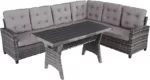 TecTake 800935 Polyrattan Lounge Sitzgruppe für Garten, Balkon und Terrasse, Gartenmöbel Set mit Ecksofa + Esstisch mit Ablage, Sitzgarnitur inkl. Sitz- & Rückenkissen (Grau | Nr. 404250)
