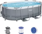 Bestway Power Steel Frame Pool-Set mit Filterpumpe 305 x 200 x 84 cm, grau, oval