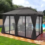 Swing & Harmonie Luxus Pavillon 3x4m Minzo - inklusive Seitenwände Gartenpavillon Partyzelt Gartenzelt (mit Moskitonetz, anthrazit)