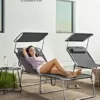 SONGMICS Große Sonnenliege, klappbarer Liegestuhl, 200 x 71 x 38 cm, Belastbarkeit 150 kg, mit Sonnenschutz, Kopfstütze und Verstellbarer Rückenlehne, für Garten Pool Terrasse, anthrazit GCB22GYV2 - Image 3