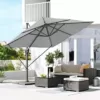 SONGMICS Sonnenschirm 290 x 290 cm, Ampelschirm, Gartenschirm, UV-Schutz UPF 50+, um 360° drehbar, Neigungswinkel verstellbar, mit Ständer, Befestigungsgurten und Abdeckung, hellgrau GPU039G02 - Image 3