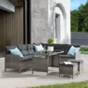 Juskys Polyrattan Lounge Manacor grau-meliert — Gartenlounge mit Sofa, Tisch, 2 Hocker & Kissen — Gartenmöbel Set bis 7 Personen — Sitzbezüge in Grau - Image 3