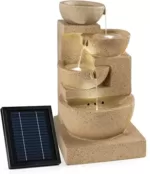 Blumfeldt Korinth Zierbrunnen - Gartenbrunnen , stimmungsvolles Wasserspiel , Solarbetrieb , 3 Watt Solar LED , Pumpe , 4 Etagen , 250 l/h Wasserfluss , Innen- oder Außenbereich , Sandsteinoptik