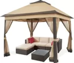Yaheetech Gartenlaube 3,3 x 3,3 m Pop Up Gartenpavillon Doppeldach Stabil Wasserdicht höhenverstellbar Pavillon mit 4 Netzwänden, Hinterhof-Pavillon für Garten Hof Terrasse