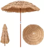 COSTWAY Sonnenschirm Hawaii, Strandschirm Stroh neigbar, Gartenschirm höhenverstellbar, UV-Schutz, Strohschirm Marktschirm Terrassenschirm mit Tragetasche für Garten, Strand, Outdoor