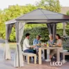 Leco XL Alu Garten Profi Pavillon 3x3,65cm Set inkl. Sonnenschutzsegel und verschließbaren Seitenteilen grau Gartenpavillon wasserdichtes Hardtop-Dach Polycarbonat Doppelstegplatten festes Dach - Image 3