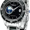 Diella Automatik Uhren für Herren, Black Jade Luxus Männer Armbanduhren, Selbstaufzug Mechanische Stahlband und Gold Edelstahl Leuchtend Herrenuhr mit Datum, Sternenhimmel Globus(Model:6058G) - Image 5
