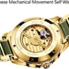 Diella Luxus Uhren Herren Datumsanzeige, Skelett Herren Automatik Uhren Wasserdicht, Gold Edelstahl und Schwarz Jade Herren Armband Uhren (Modell: AD6025) - Image 8